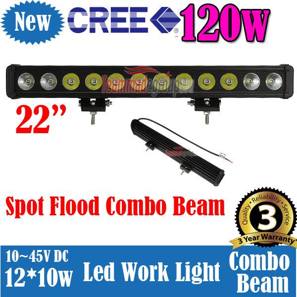 120w 12000lm 12*10w cree chip led work light roof bar spot flood combo beam suv