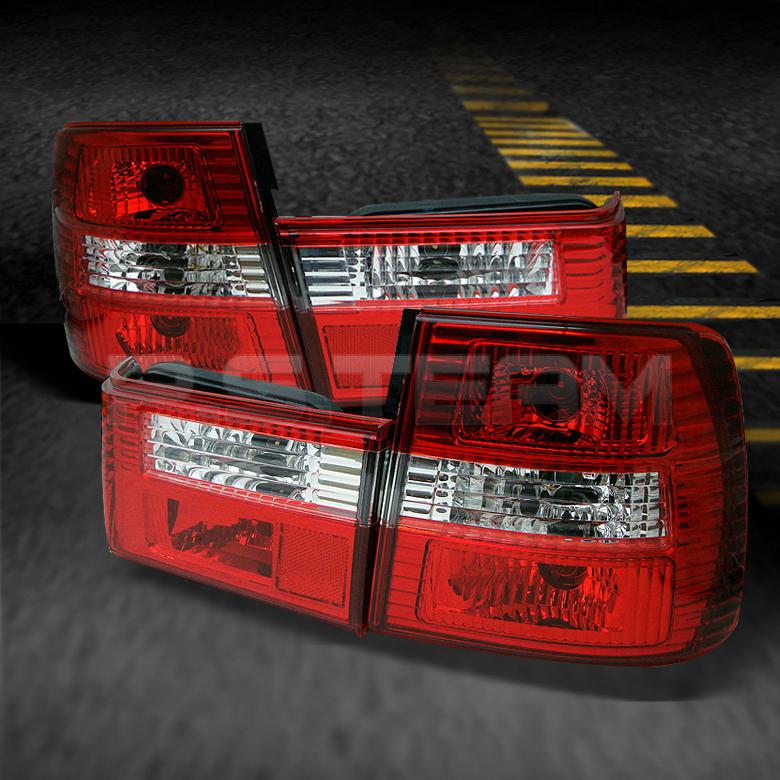 89-95 bmw e34 5-series 4dr sedan red clear tail lights lamps pair left+right