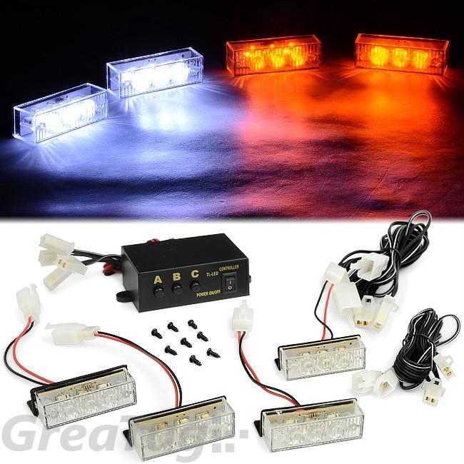 12 led amber and white emergency warning strobe grille deck flash lights lamp