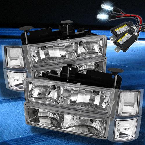 8000k slim xenon hid+92-99 tahoe suburban crystal headlights+corner+bumper set