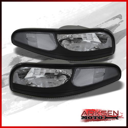 Black 97-04 chevy corvette c5 euro bumper corner signal lights lamp pair set