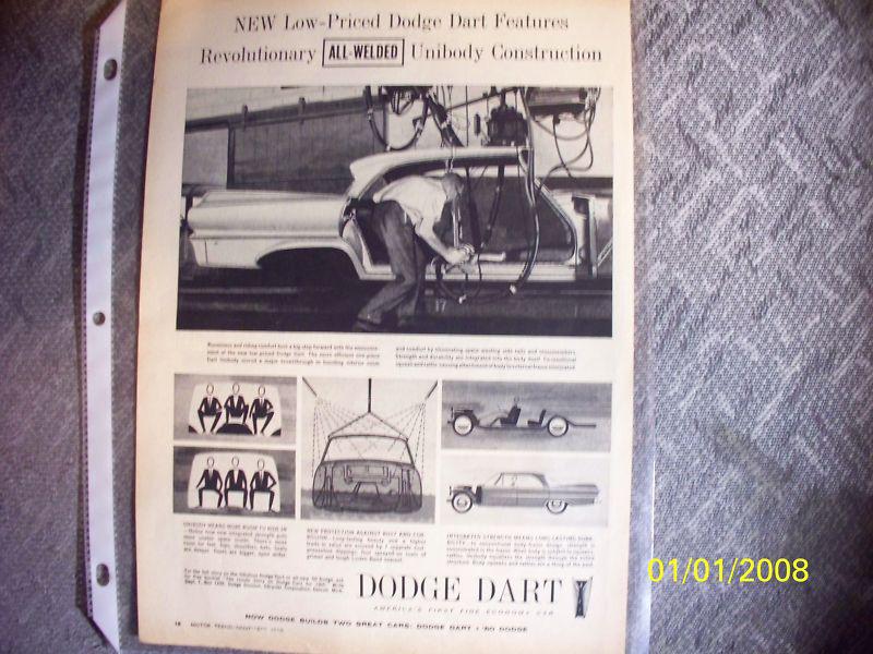 1960 dodge dart in original, rare, b & w ad! a great gift idea for the dart fan!