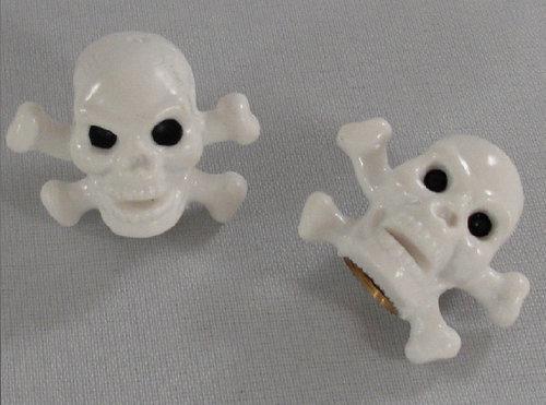 2 white "skull & bone" tire air valve stem caps for suzuki motorcycle wheel rims