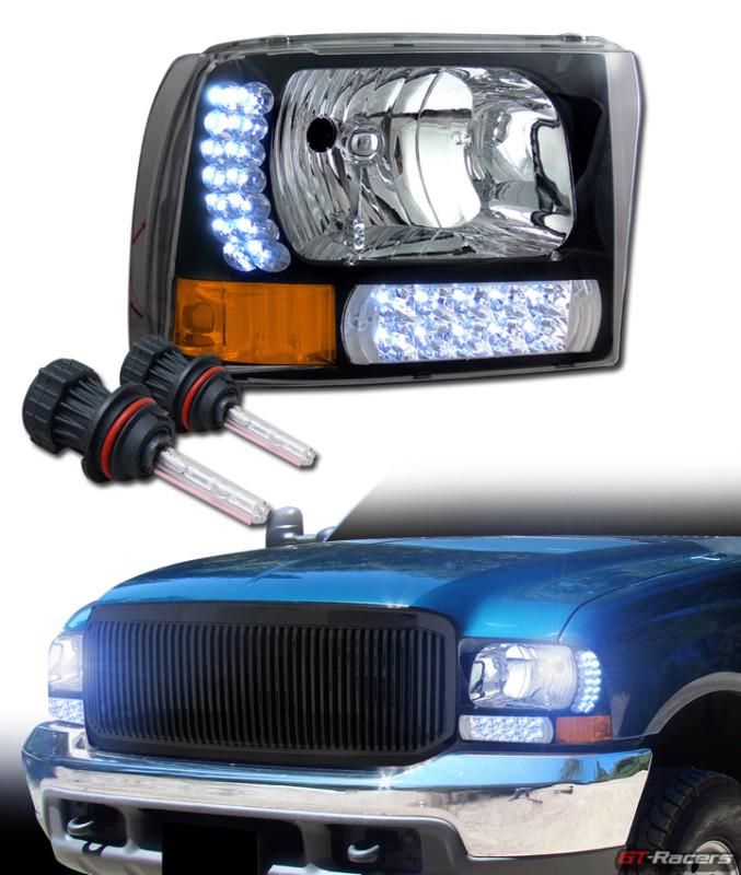 8000k hid bi-xenon blk led head lights signal bumper am 1pc 99-04 f250 excursion