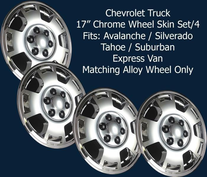 '07-13 chevrolet silverado tahoe avalanche suburban 17" chrome 6 lug wheel skins