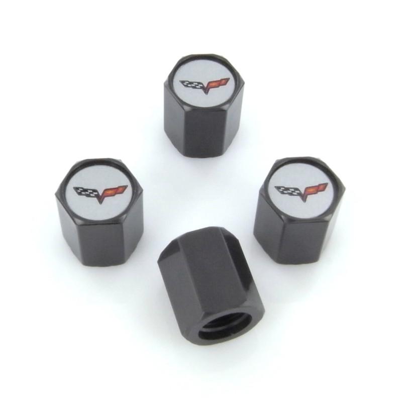 Corvette c6 logo black tire stem valve caps