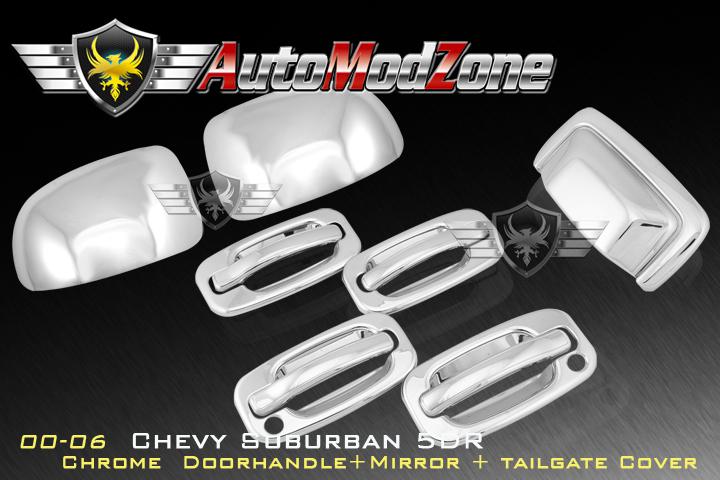 00-06 chevy tahoe 5dr chrome door handle + tailgate + upper mirror cover combo