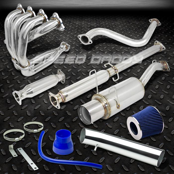 4" tip muffler racing catback+header+piping exhaust+air intake 93-97 del sol eg