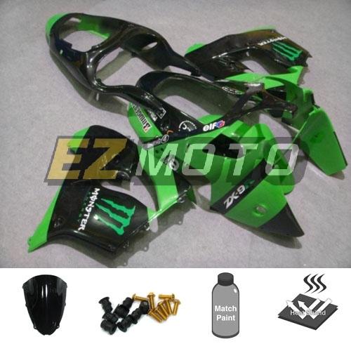 Bodywork fairing pack w/ windscreen & bolts for kawasaki ninja zx9r 2000 2001 m1