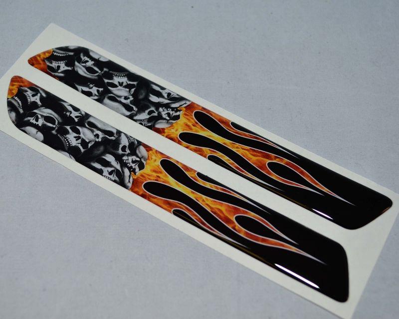 2 skull pile flames saddlebag latch reflector decals for harley touring models