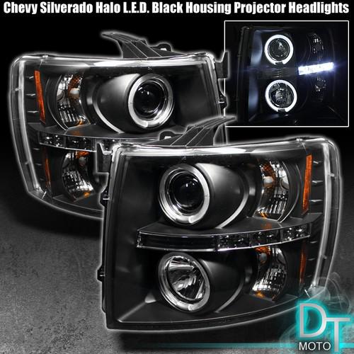 Black 07-13 silverado dual halo projector headlights +daytime led running lights