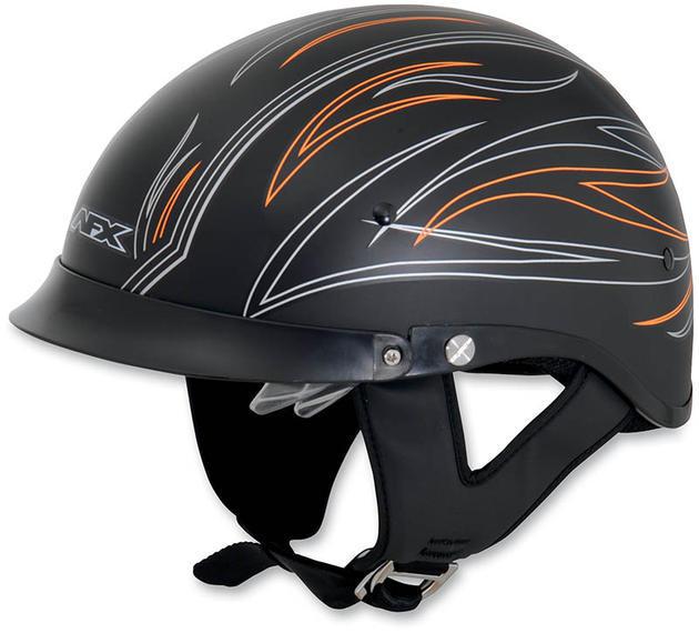 Afx fx-200 motorcycle half helmet flat black/orange pinstripe xs/x-small