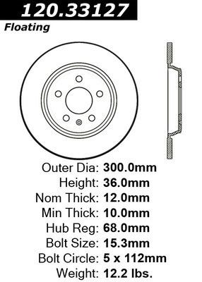 Centric 121.33127 rear brake rotor/disc-c-tek standard rotor