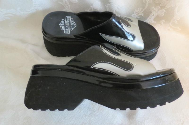 Harley-davidson motorcycle ladies sandals shoes black silver 6.5m