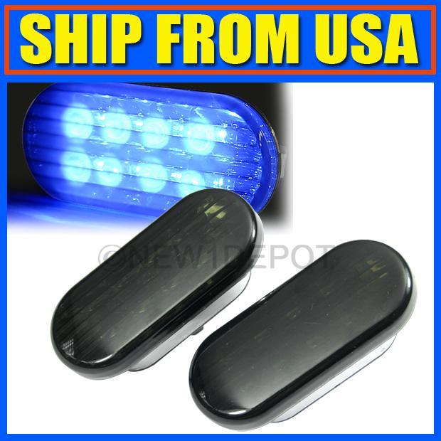 Us smoked blue led side marker signal light for vw passat b5 jetta 99-2004 pair