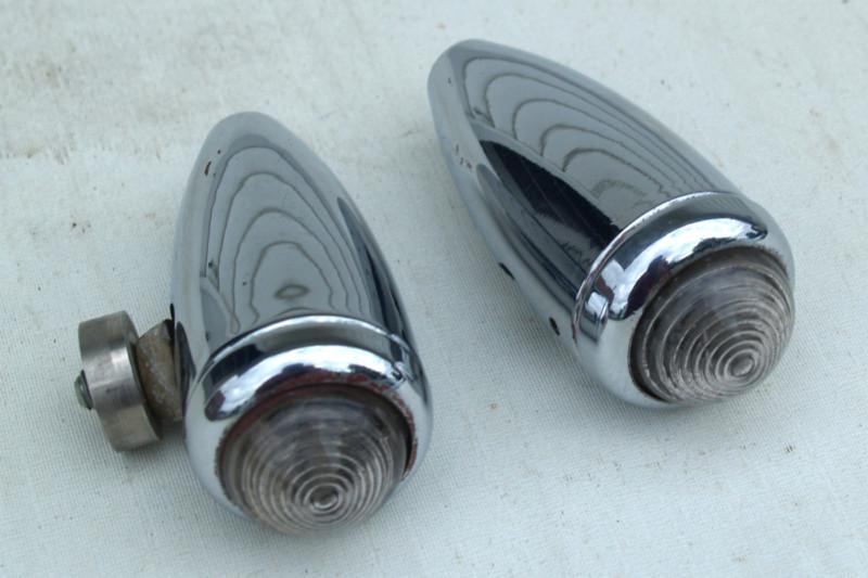 Vtg. original harley chrome clear glass mini bullet marker signal lights rat rod