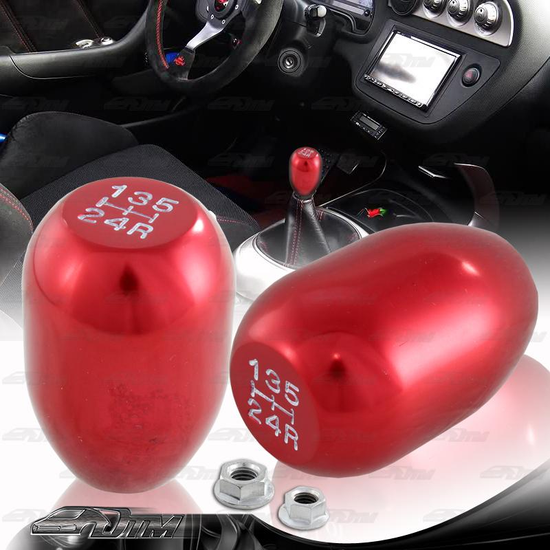 Universal red 5-speed aluminum manual gear stick shift shifter screw on knob