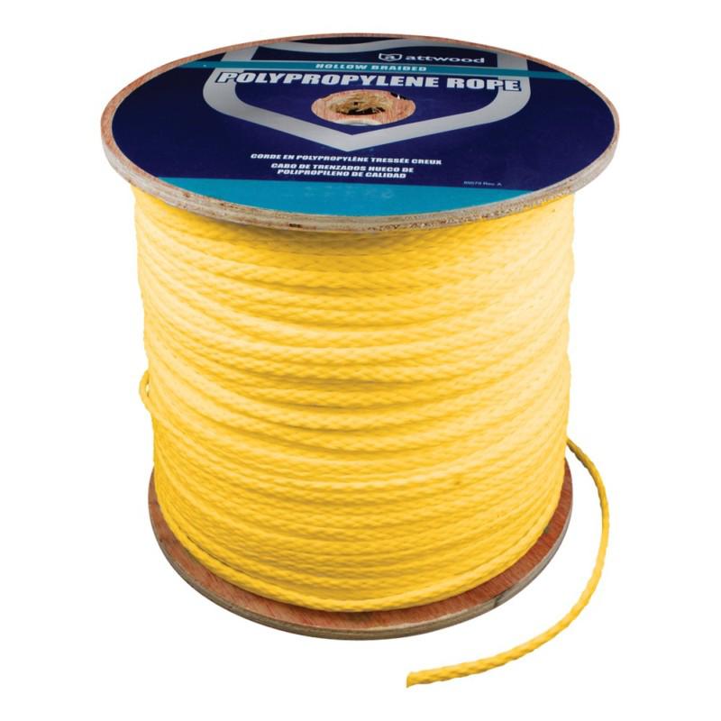 Attwood hollow braided polypropylene bulk rope yellow 12-strand - 1/4" x 500' 