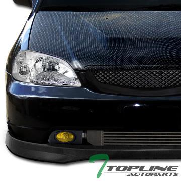 Blk t-r front spoiler bumper lip body kit abs+fog lights lamp yellow 01-03 civic