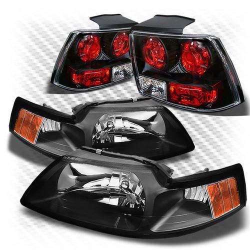 99-04 mustang black crystal headlights + altezza style tail lights combo set