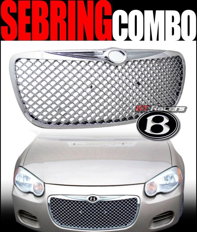 Chrome mesh front hood bumper grill grille abs+b emblem badge 2004-2006 sebring