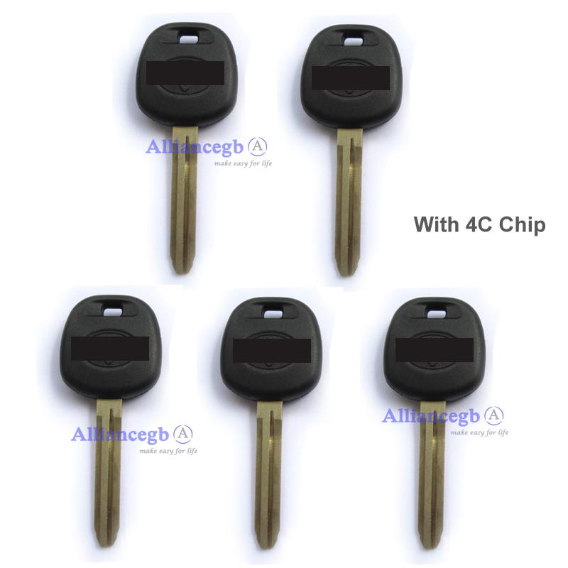 5pcs wholesale uncut toyota transponder key blank with 4c immobilizer chip