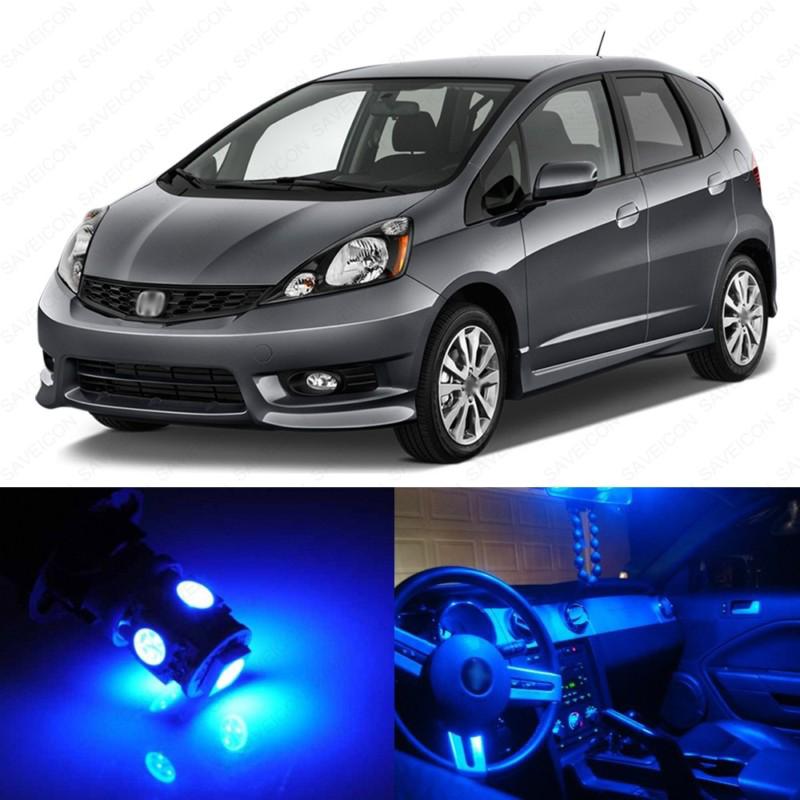 6 x ultra blue led interior lights package for 2009 - 2013 honda fit jazz