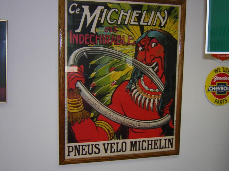Vintage early 20th century michelin framed poster with glass real and original