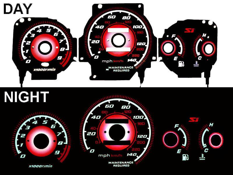 1999-2000 honda civic si red reverse el glow gauge type r black face mt new look