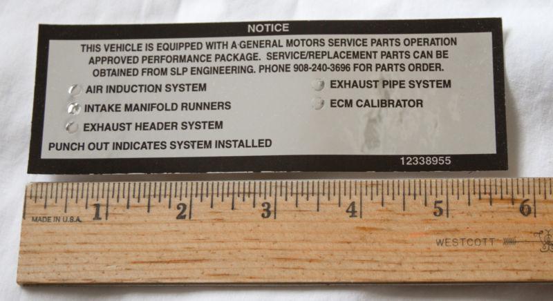 Oem gm slp early alteration decal - gm performance installed slp parts - new!