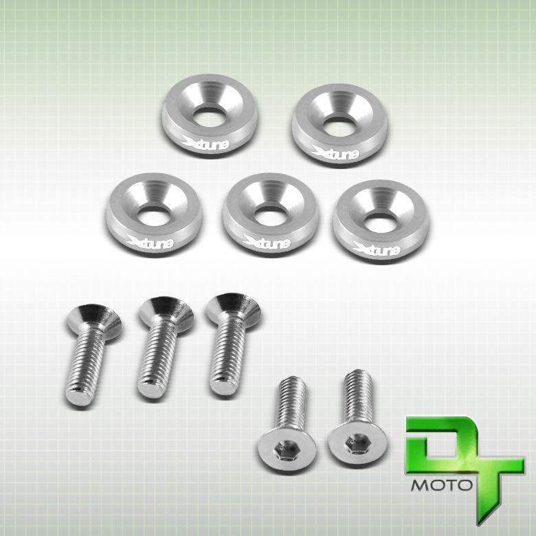 Silver billet aluminum concave bolt bumper washers 7075-t6 5 pieces dress up kit