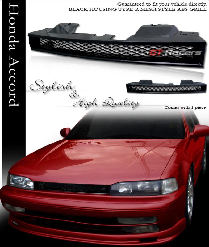 Jdm-r black sport badgeless mesh type front hood grill grille 90-93 honda accord