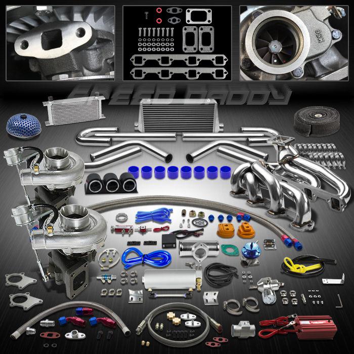 T04e 26pc t3/t4 twin turbo kit+wg+manifold+intercooler 87-94 mustang 5.0l ohv