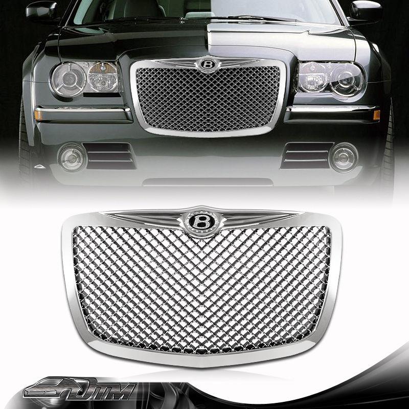 2005-2010 chrysler 300 chrome front mesh hood bumper grille+diamond b emblem