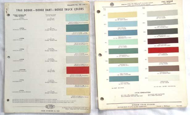 1960  dodge  dupont  ppg  color paint chip charts  all models original mopar 