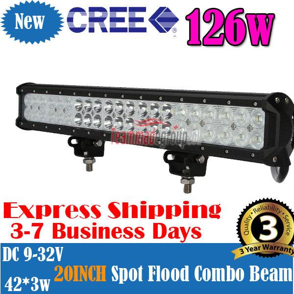 126w 20" cree led work light bar spot flood combo fog lamp car truck boat atv