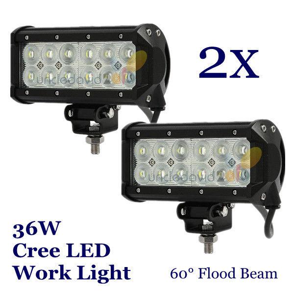 2x 36w 7" cree led work light bar flood beam lamp offroad 4wd 4x4 atv boat truck