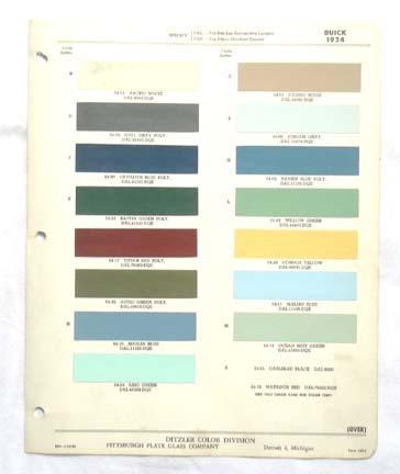 1954  buick ppg color paint chip chart all models original 