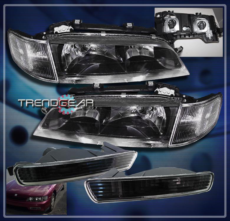 96 97 honda accord crystal head lights+bumper signal lamp set jdm black new pair