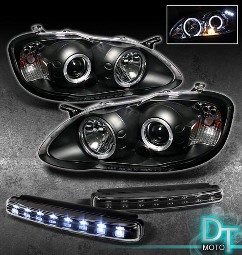 Led bumper fog lamps+03-08 corolla twin halo projector led head lights jdm black