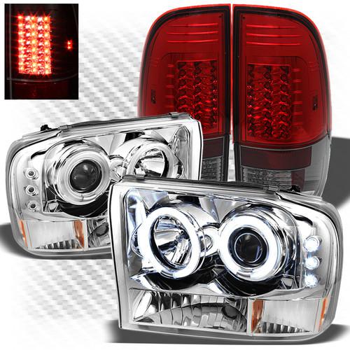 99-04 f2/350 1pc ccfl projector headlights + r/s philips-led perform tail lights