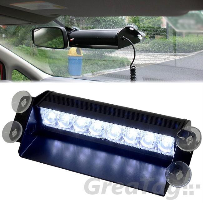 8 led car vehicle emergency strobe flashing white lights windshields dashboard