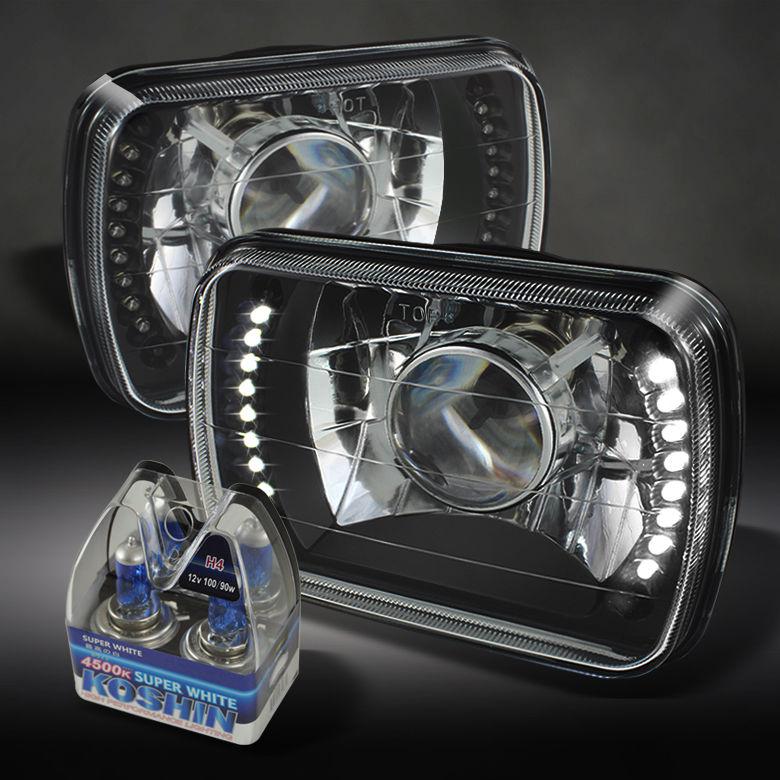 Black 7"x6" projector headlights w/ hyper bright led+super white h4 light bulbs