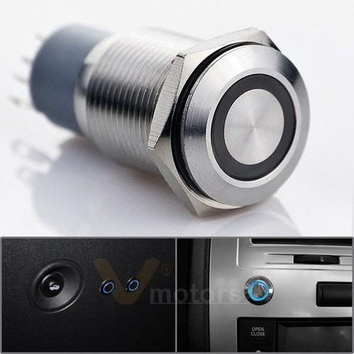 Blue ring annular 12v led stainless momentary type push button for car suv 16mm