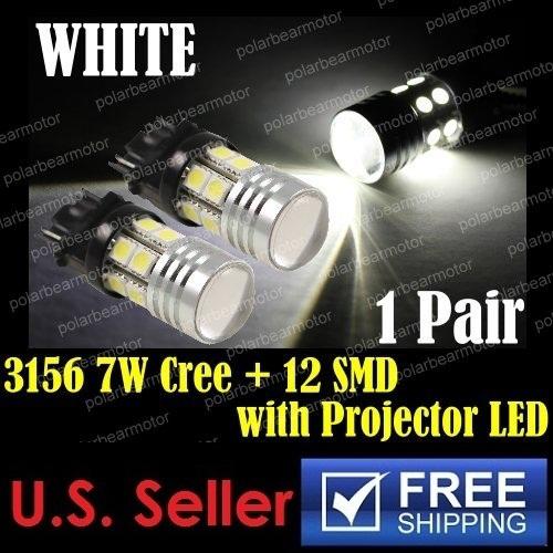 Pair "brightest" white 3157 7w cree 12-smd reverse turn signal light led bulbs