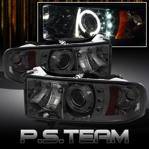 Smoked 99-01 dodge ram 1500 sport halo led projector headlights lamp pair set