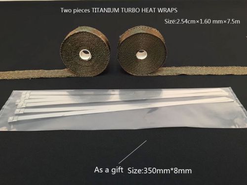 Two pieces titanium header exhaust turbo heat wraps, 2.54cm*7.5m with ties kit i