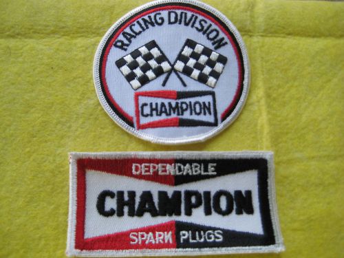 Champion racing division and champion spark plug  2 patches 3 1/2&#034;-4 1/8x2&#034;