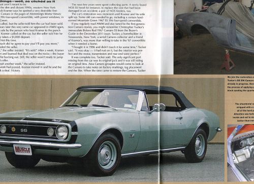 1967 chevrolet camaro ss 396 convertible restoration 6  pg color article