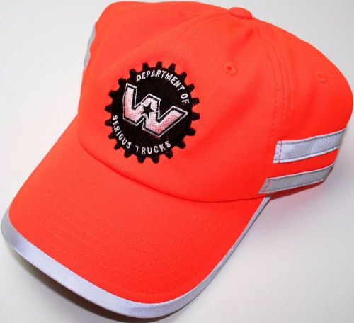 Western star semi diesel truck hat cap head orange reflective safety work adjust